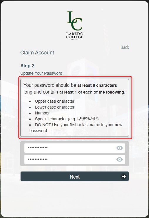 Step 5 - Create a Strong Password and Confirm Password screenshot
