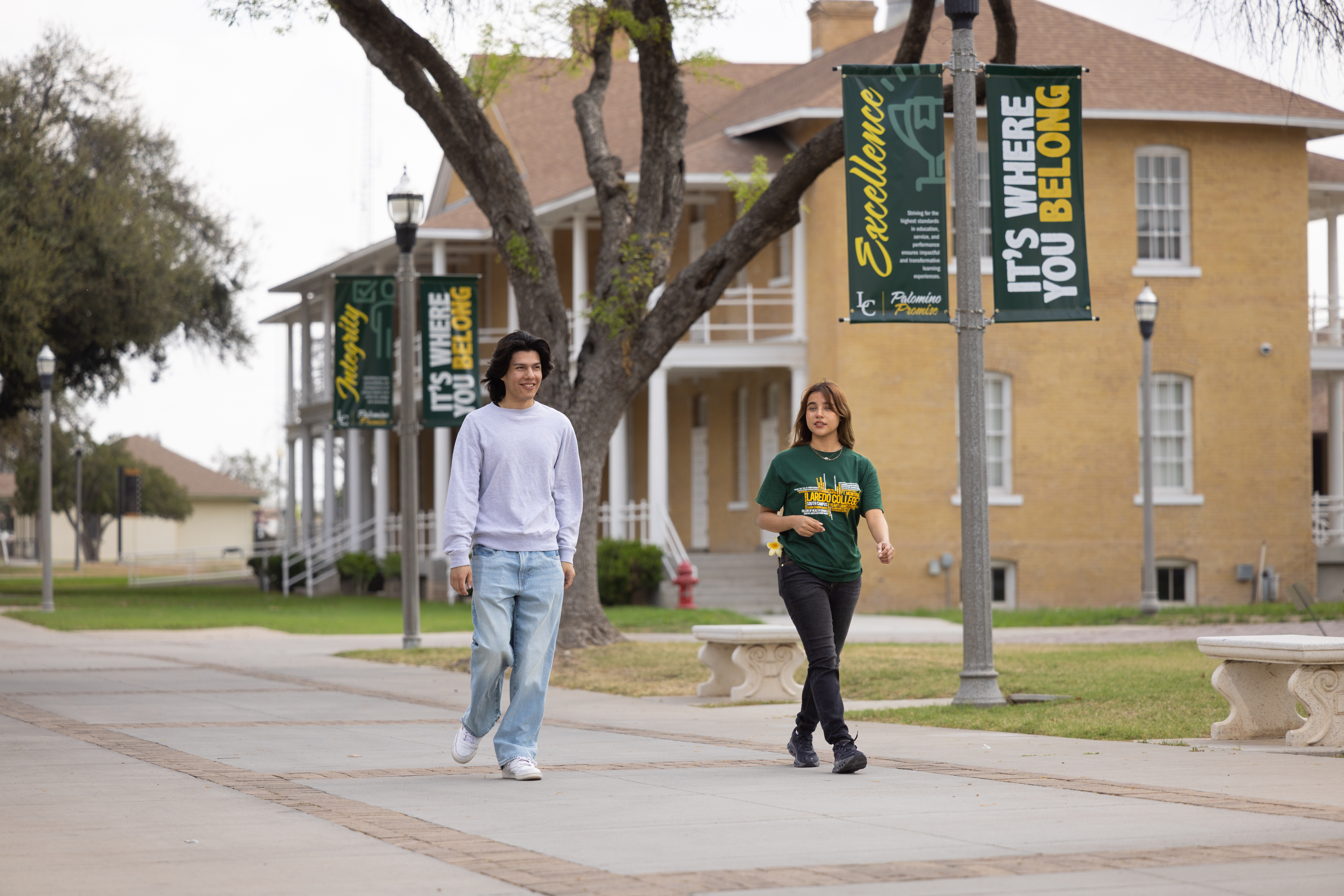 students walk on LC walkway